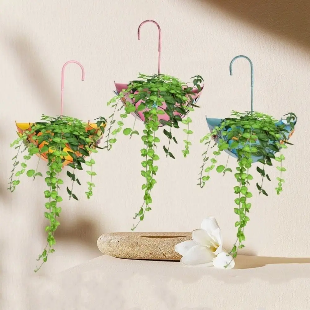 Creative Iron Umbrella Shaped Flower Pot Decorative Wall Mounted Hanging Flower Pot Space Saving Plant Container Garden