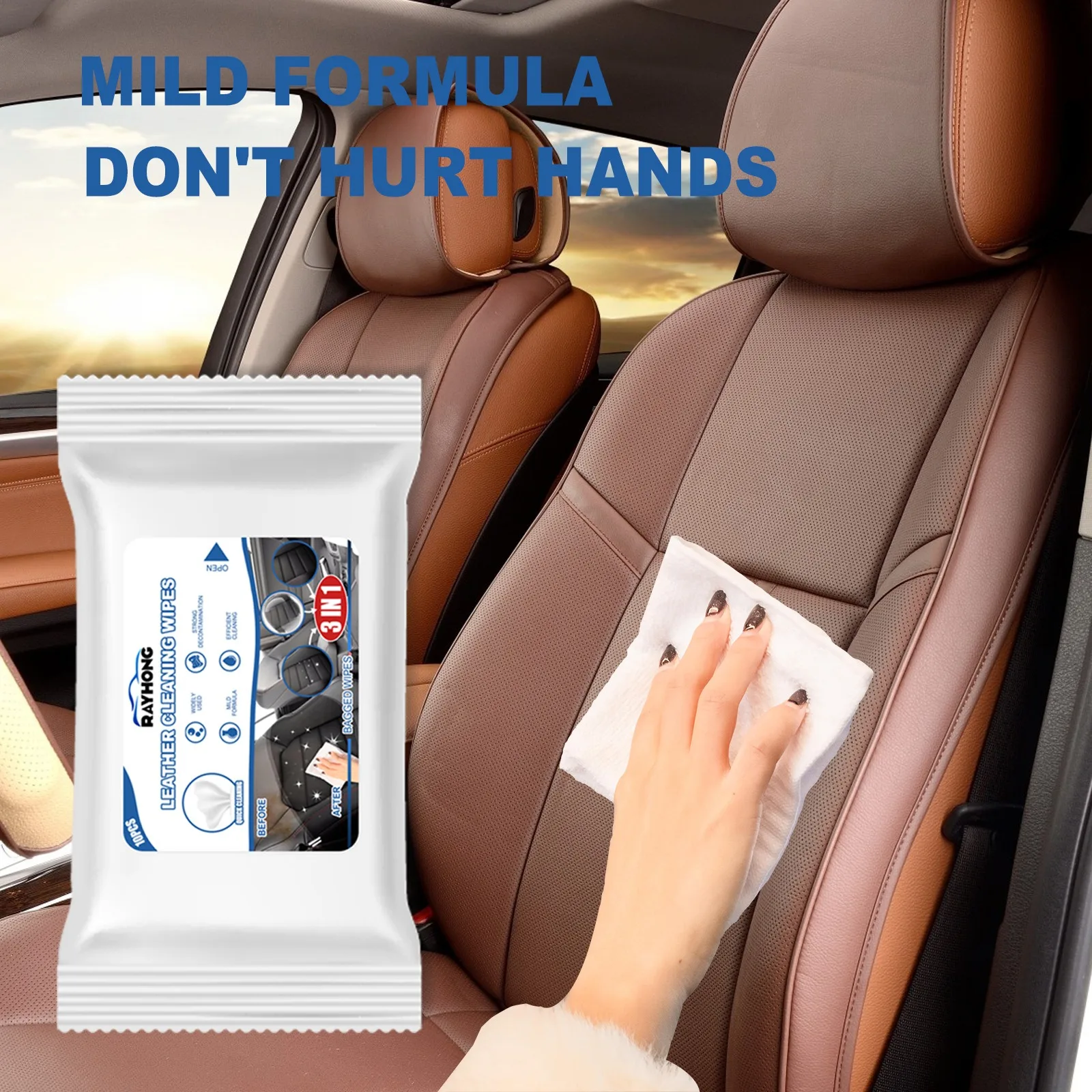 Car Leather Cleaning Wipes 3in1 10Pcs Disposable Seat Car Interior Cleaning Wipes Non Washable Decontamination Dashboard Towel