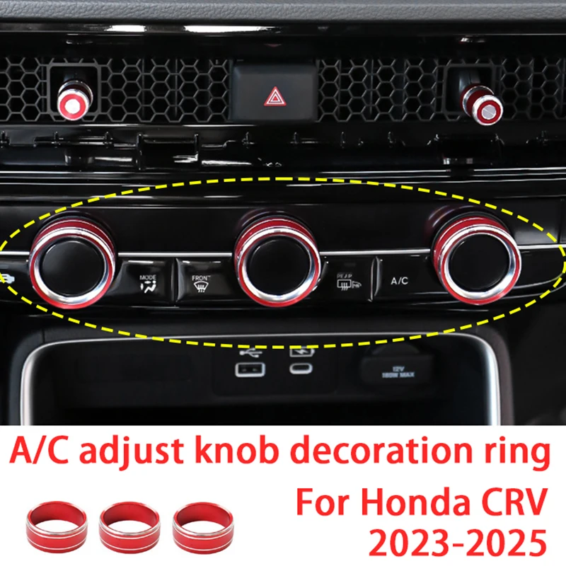 3 stücke AC Control Knopf Dekoration Ring Trim Abdeckung Auto Aufkleber Für Honda Civic CRV 2021-2025 Innen Zubehör ändern