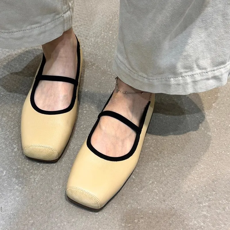 2026 Summer Flats Shoes Woman Buckle with Square Head Mary Jane Shoes Comfortable Light Soft Mouth Leopard Print Single Shoe