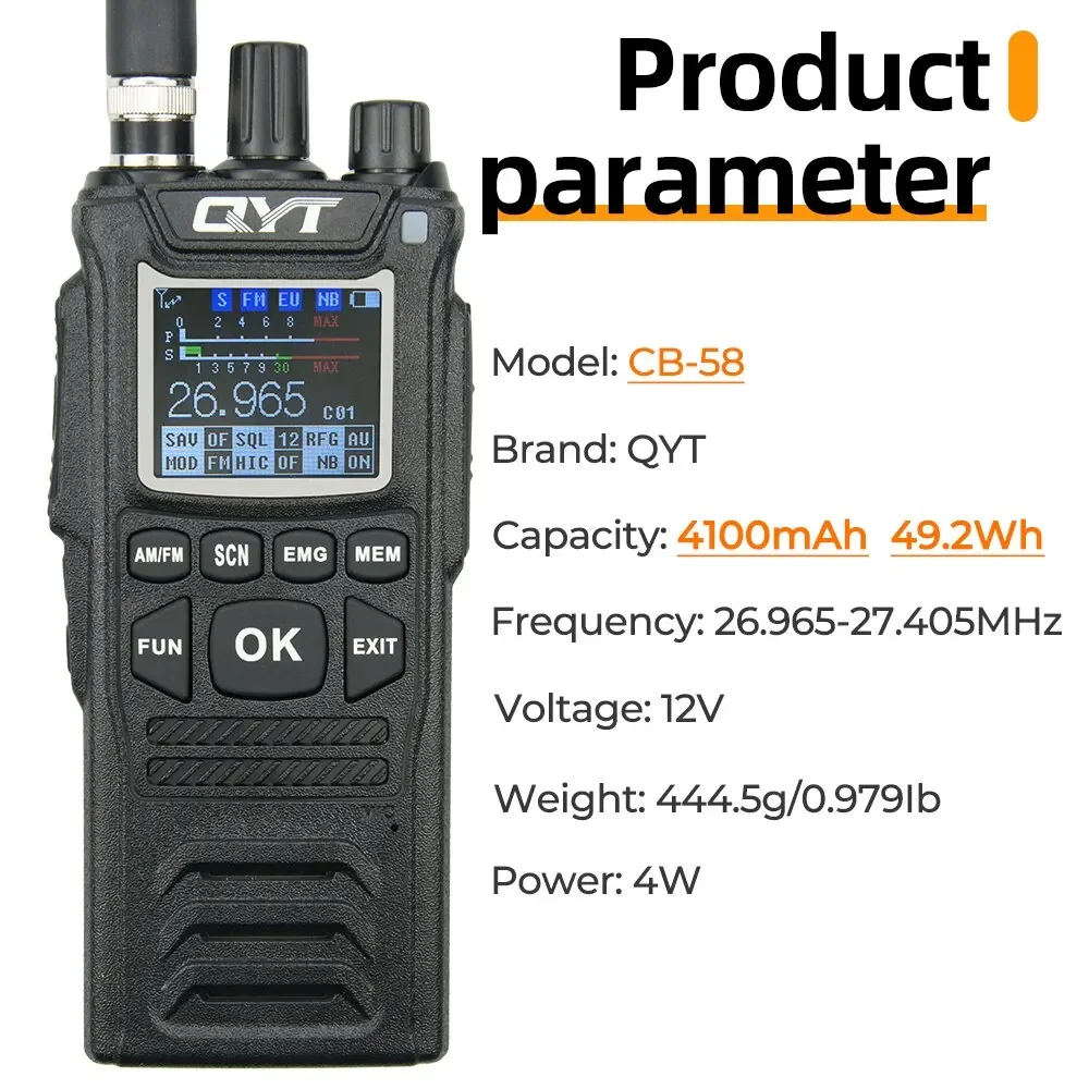 

Радиостанция CB HF 27 МГц, дальность 20-50 км, 4 Вт, профессиональная, портативная, 40 каналов, двухсторонняя связь, AM/FM