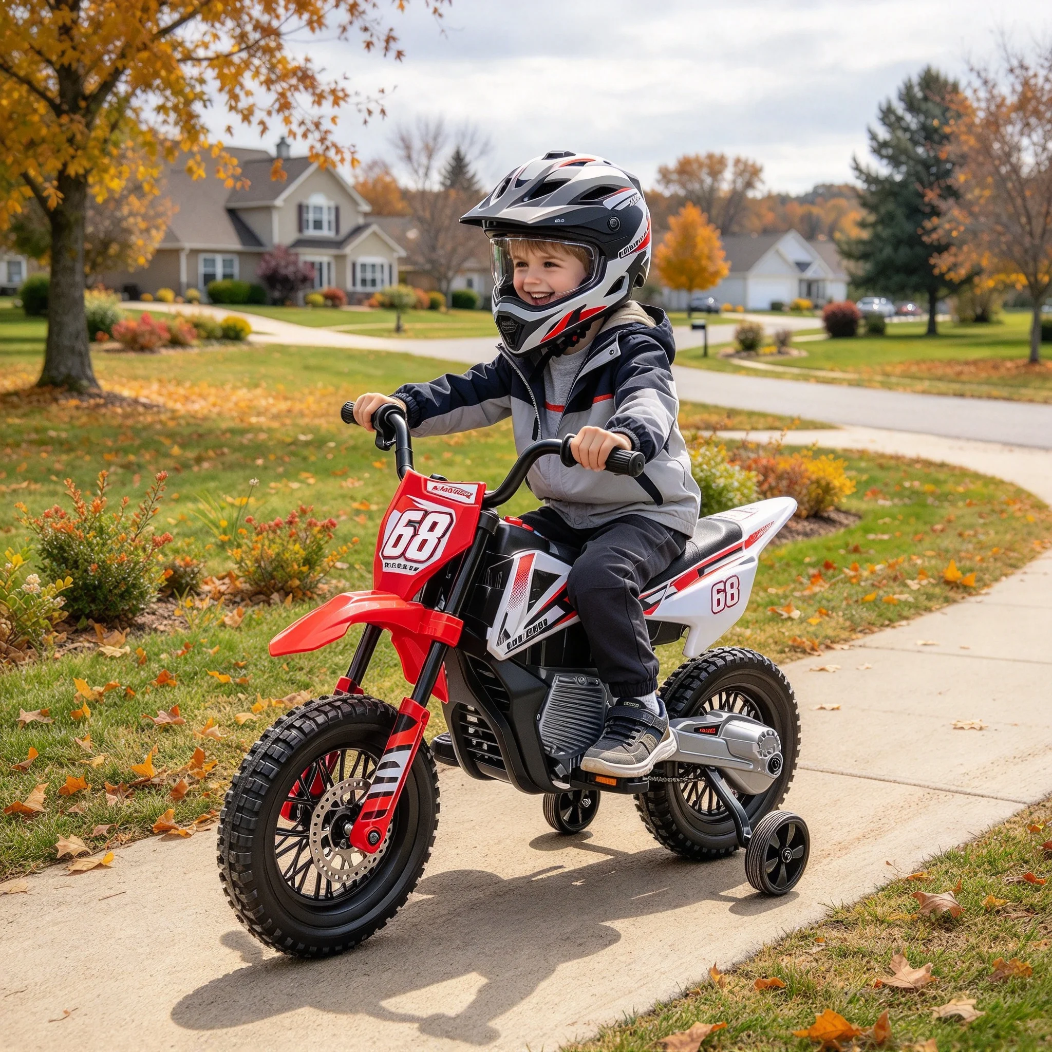 12V Kids Electric Dirt Bike Ride-On, Dual 25W Motor, Twist Grip Throttle, Training Wheels, Spring Suspension, Motorcycle Toy for Children 37 Months and Up, Multiple Colors