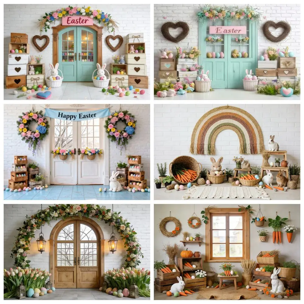 

Easter Baby Kids Portrait Photography Backdrop Interior Room Scene Flowers Bunny Colorful Eggs Party Decor Photoshoot Background