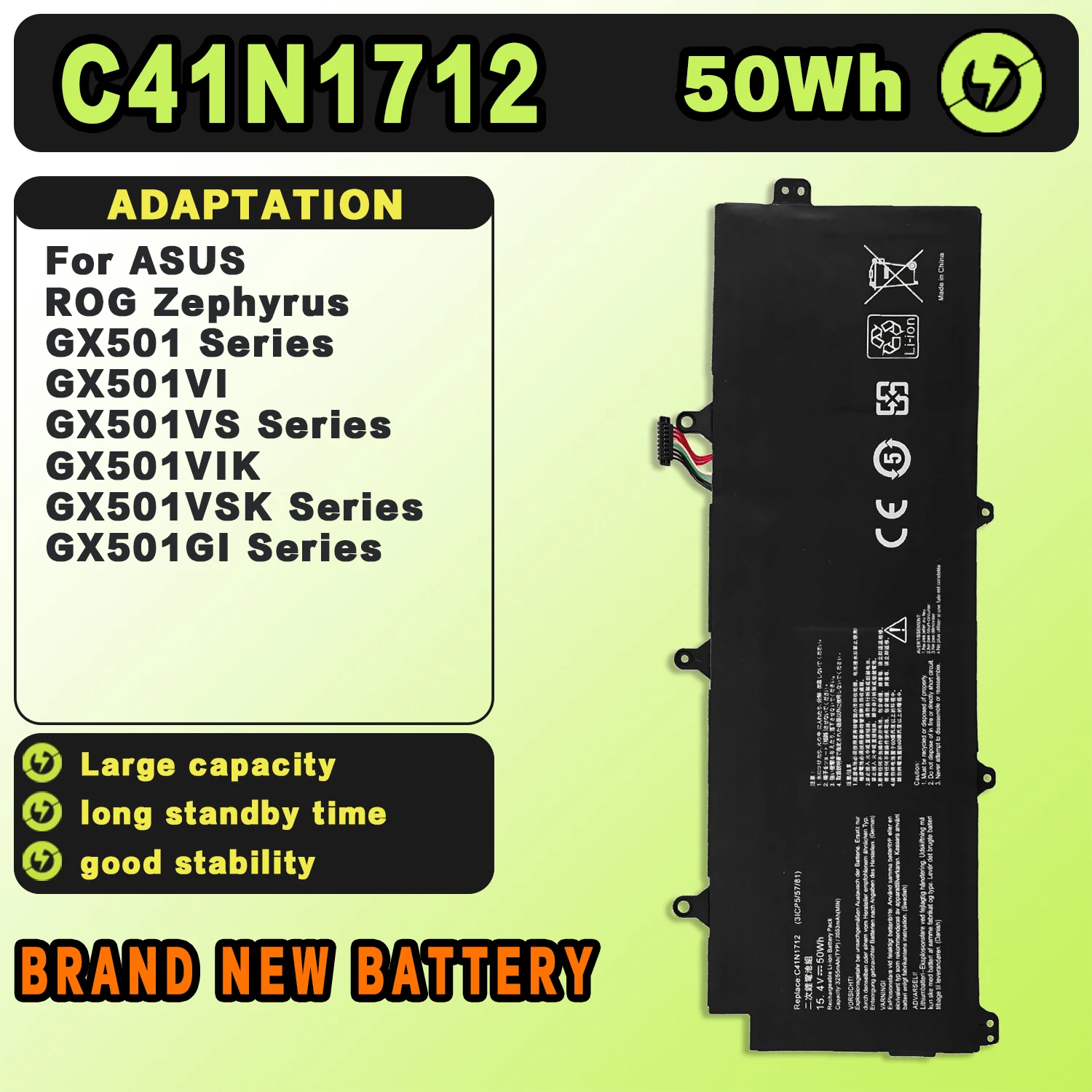 SAT C41N1712 New Laptop Batteries Replacement For ASUS ROG Zephyrus2 GX501V/VI/VSK GX501G/GS/GI/GM 15.4V-50Wh-3255mAh
