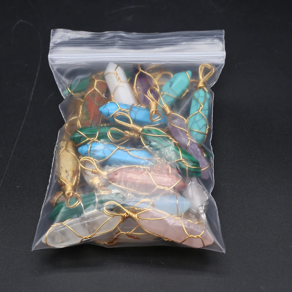 5pcs Gold Color Wire Wrap Vintage Pendant Natural Stone Crystal Agate Quartz Pendant for Jewelry Making DIY Necklace Earrings