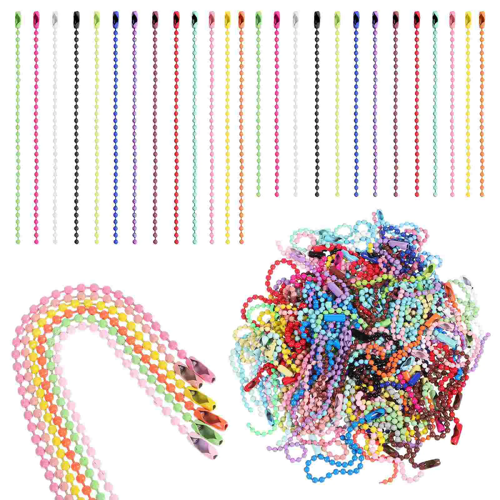 

100 Pcs Beaded Chain Dog Tag Keychains Iron Necklace Craft Supplies Mixed Color Jewelry Making Materials Bulk Accessories