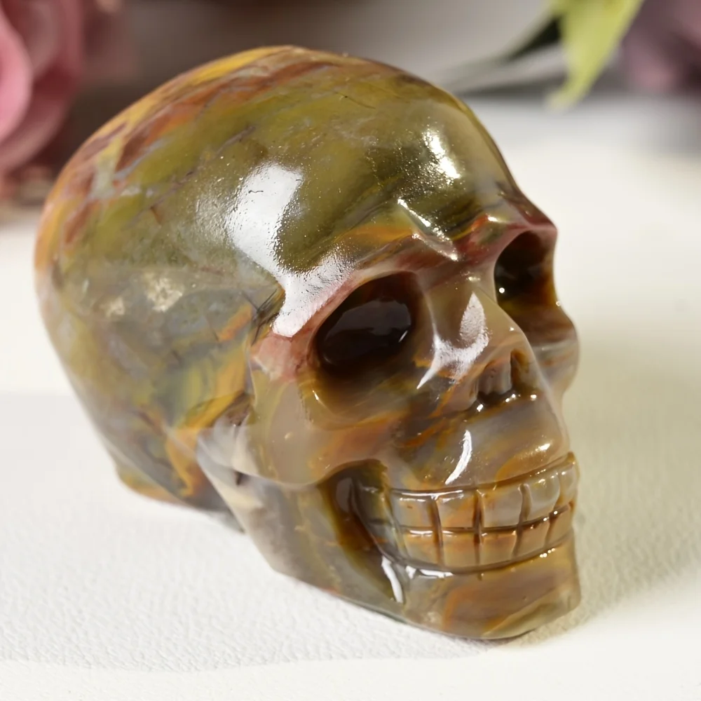 1PC Natural Wood Fossil Skulls for Reiki Quartz Stone,For Home Office Decor for Present Mineral Infused Skull Statue Fossilized