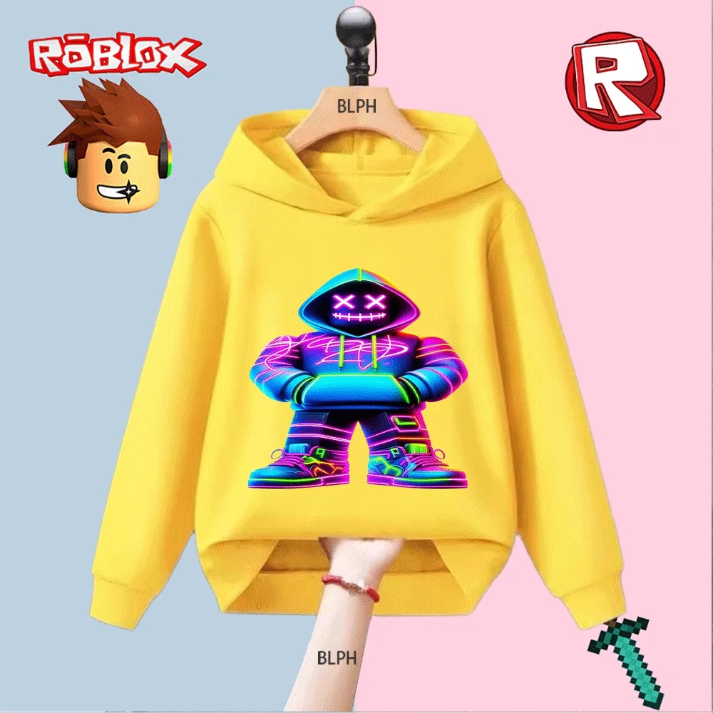

Kids Hoodie with Roblox Neon Character Print, Fashionable Long - Sleeve Pullover Sweatshirt for Boys Girls, Casual Streetwear