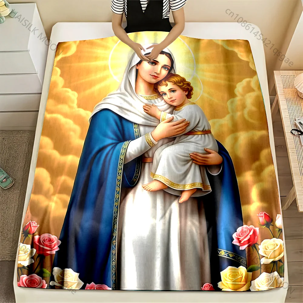 1PC Virgin holding baby painting Print Blanket Warm Soft Fluffy Kids and Adult Sofa Bed Throw Blanket Outdoor Travel Camping RV
