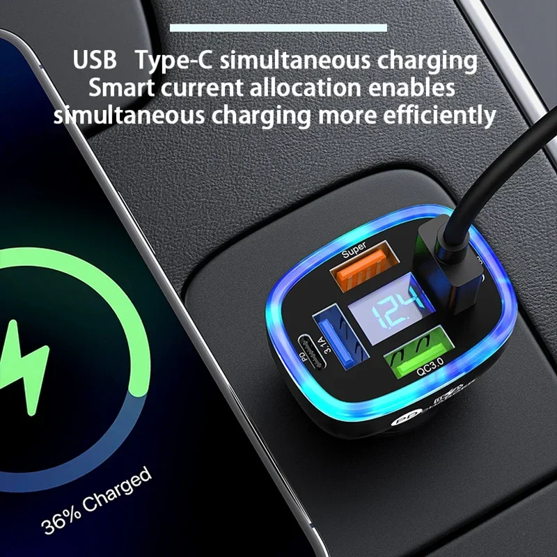 100W Max 4 Ports PD+QC3.0 Phone Charger with 66W Super Charging USB Port Digital Voltage Display Power Adapter For Phone/Pad