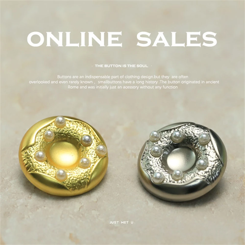 

10-Pack Whimsical Donut Pearl Metal Buttons for Sewing (18mm/23mm) - Gold/Silver, Fashion Coat Sweater Decorative Craft Buttons