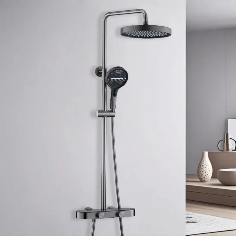 Gun Grey Exposed Shower Mixer Set Dual Mode Cold Hot Bath Sprayer Hotel Homestay Engineering Bathroom Hardware Fitting