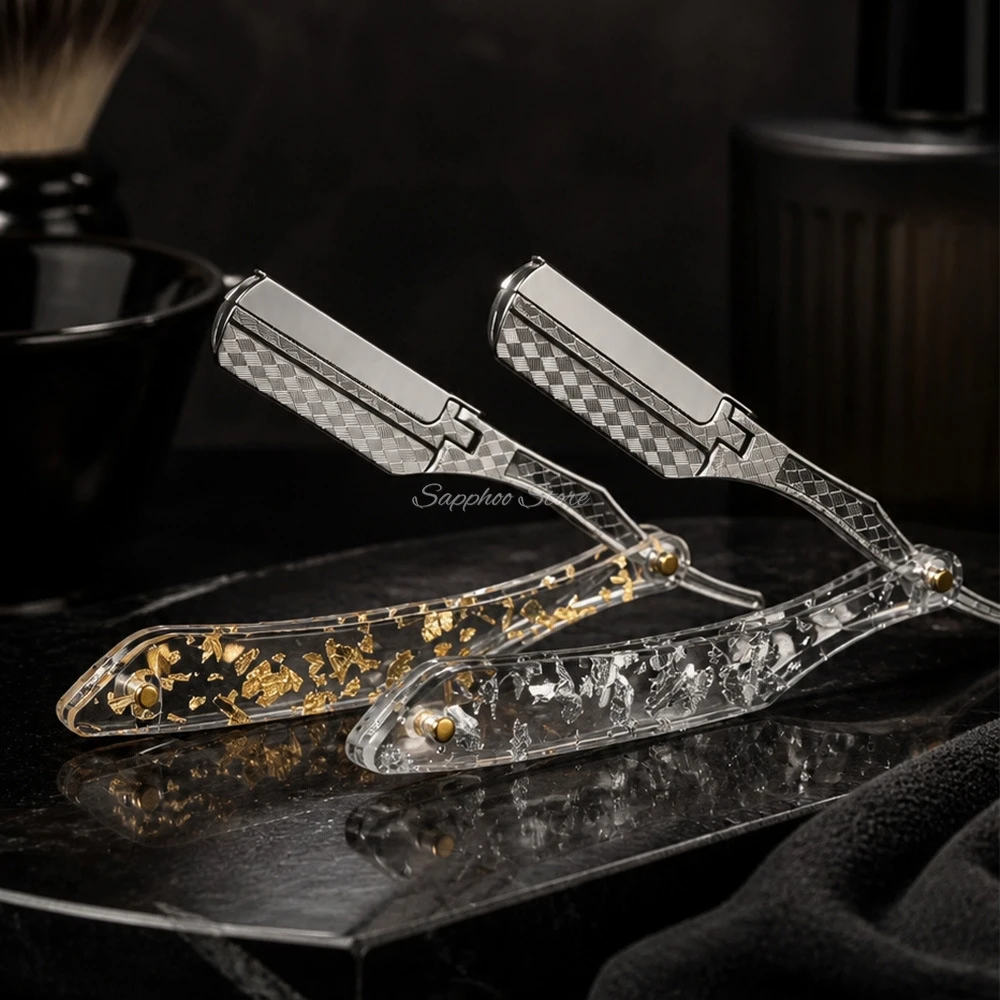 2026 Barber Folding Straight Razor Flip‑Top Replaceable Blade Shaver Acrylic Handle Razor for Facial Hair Removal Hair Styling