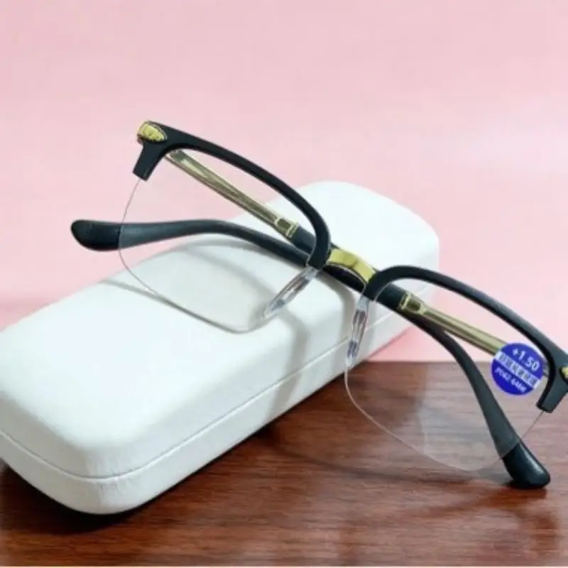 Anti Blue Light Smart Zoom Presbyopic Reading Glasses Half Rim Comfort Frame for Computer Phone Screen Use