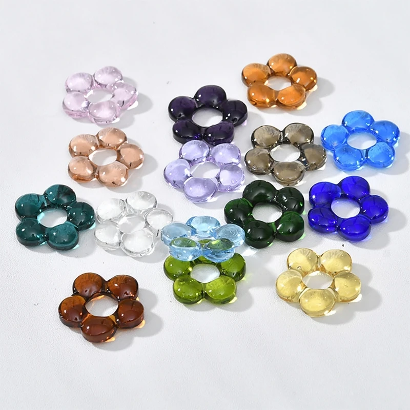 Stained Glass Pendants Hollow Five Flower Bead Charm Ornament DIY Keychain Earring Jewelry Accessories Easy to Use