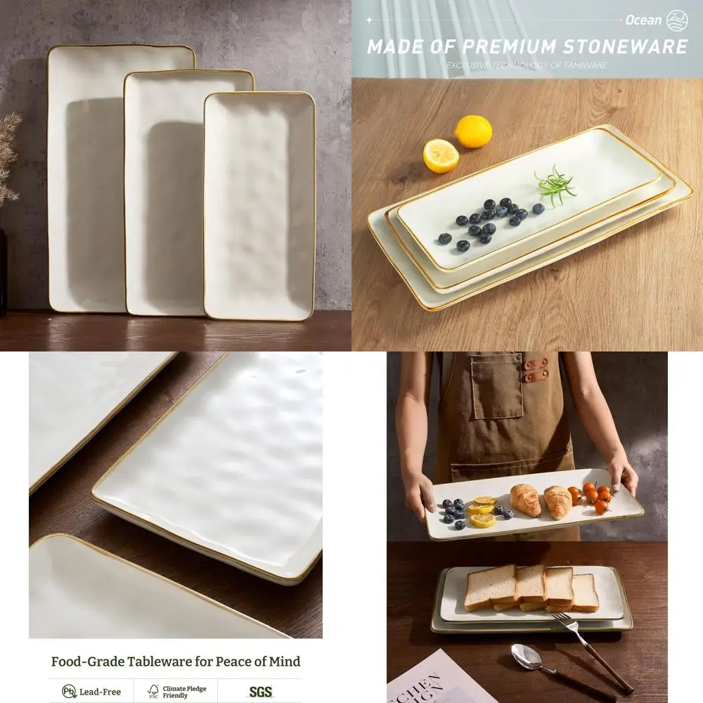 

Rectangular Stoneware Serving Platter, 15.67x14.1x12.6 inches, Safe for Microwave and Dishwasher, Ideal for Parties and Serving