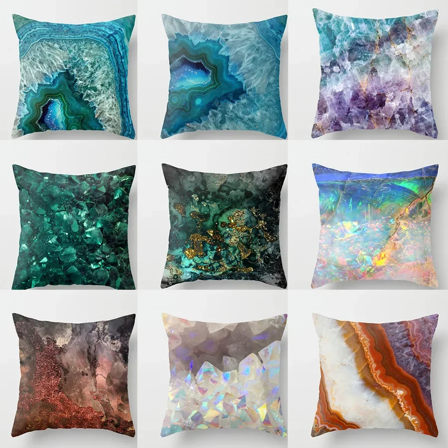 Abstract Geode Crystal Print Throw Pillow Covers for Sofa Couch Home Decor Luxury Bathroom Wall Art