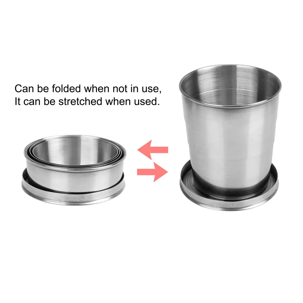 Stainless Steel Folding Cup Retractable Telescopic Collapsible Cups 75/140/240ml Portable For Outdoor Travel