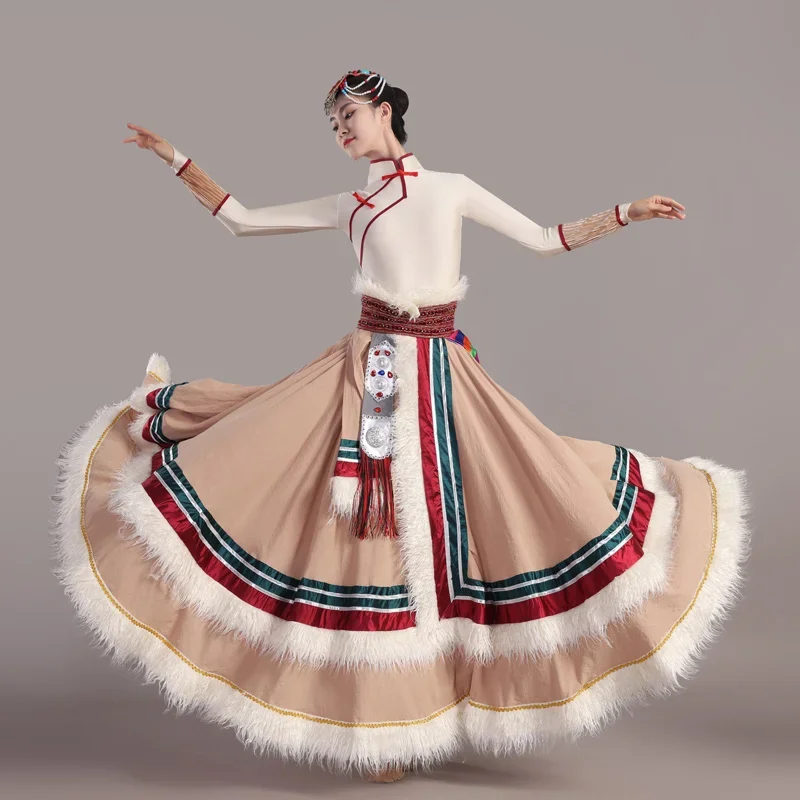 Tradycyjne tybetańskie stroje taneczne Mongolska sukienka taneczna na festiwal sceniczny Tybetański strój Długie spódnice Nowoczesna sukienka z dużym zamachem