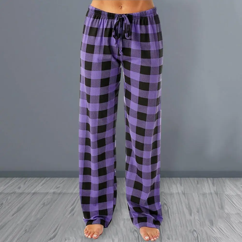 

Elastic Waistband Plaid Print Pants Lightweight Elastic Waistband Pants Plaid Print Wide Leg Women's Pants with High for Ladies