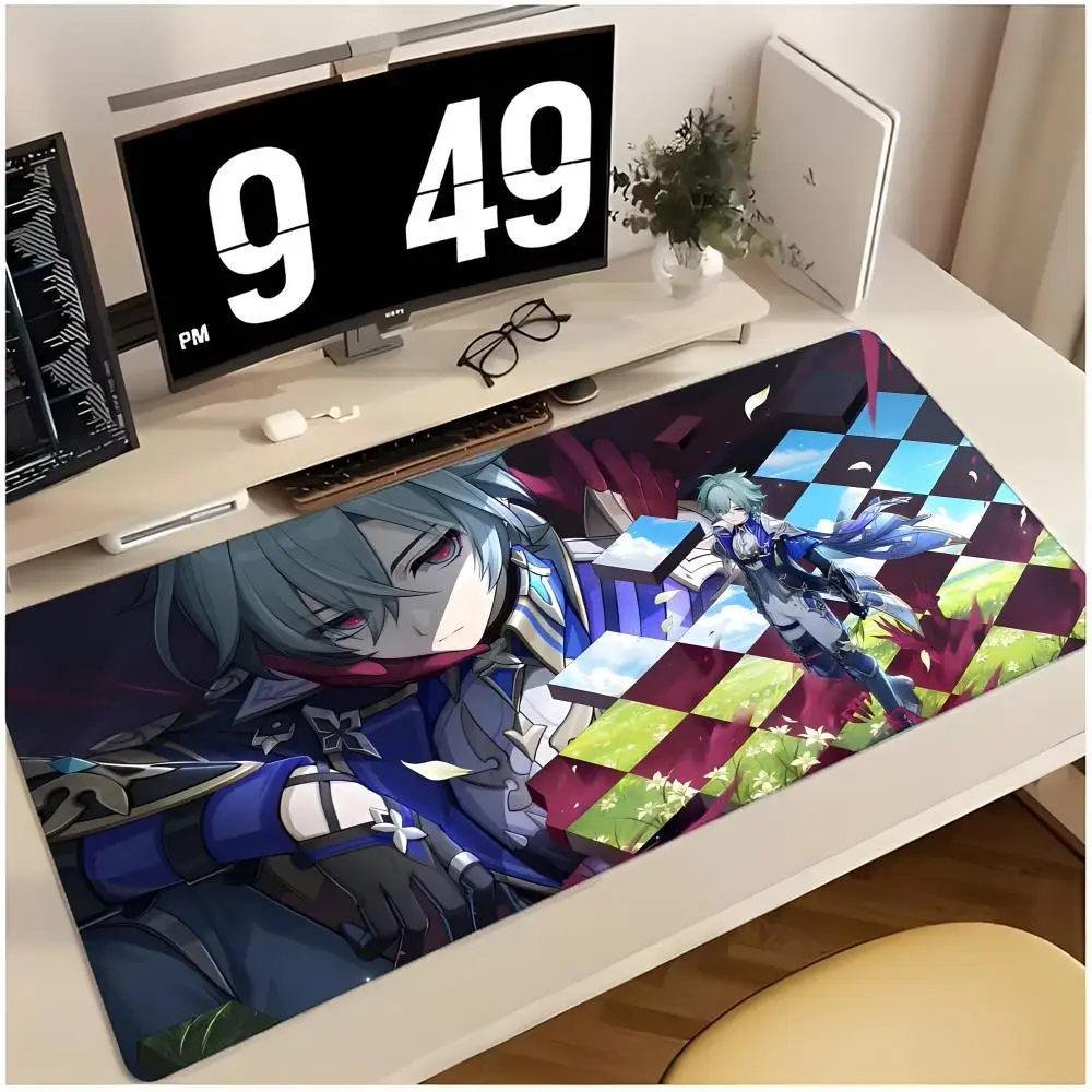 game character Genshin Impact Lohen Mouse Pad Large Mouse Pad Desk Mat Non-Slip Board Game Mat Stitched Edges