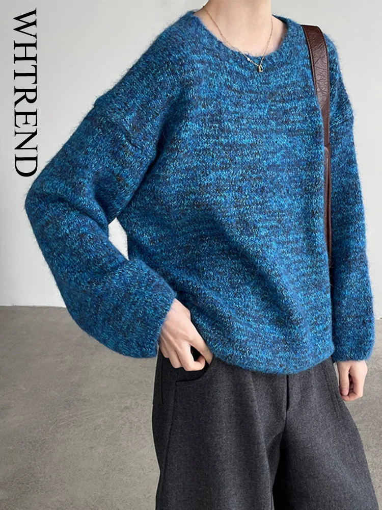 

WHTREND свободный стильный красочный пуловер для женщин с круглым вырезом, высококачественный универсальный пуловер, топ WH1772