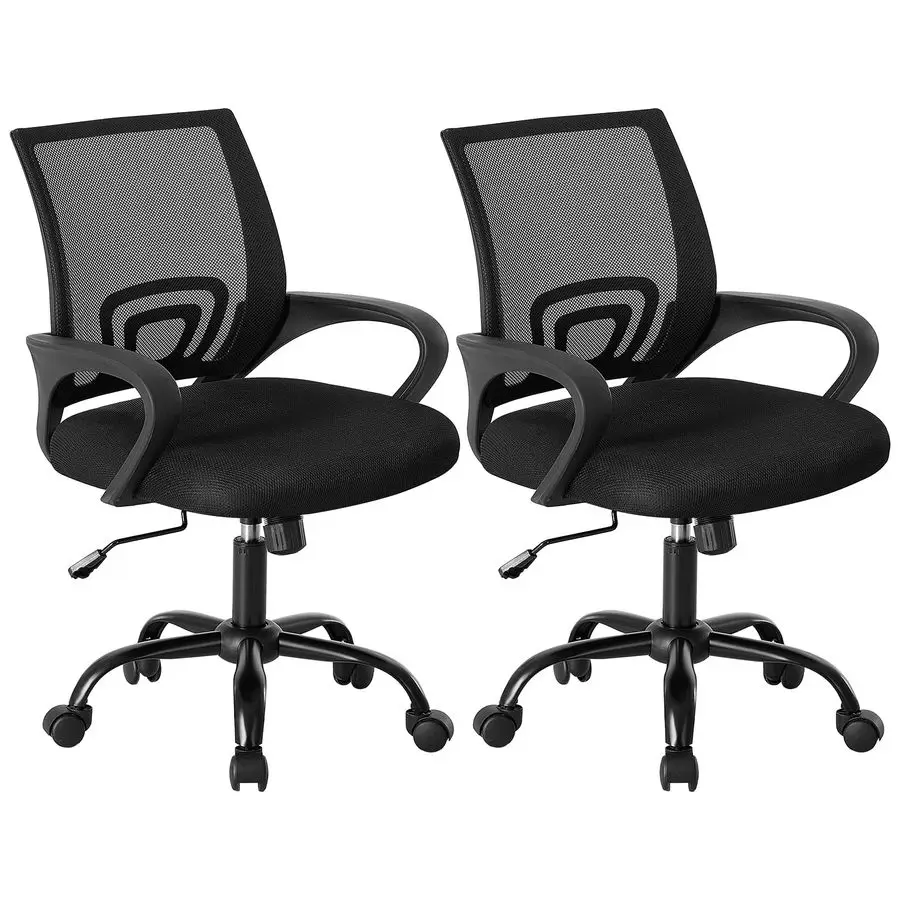 

Office Desk Chair Ergonomic Mid Back with Lumbar Support amp Rocking Mode, Height Adjustable with Fixed Armrest, for Home, Comp