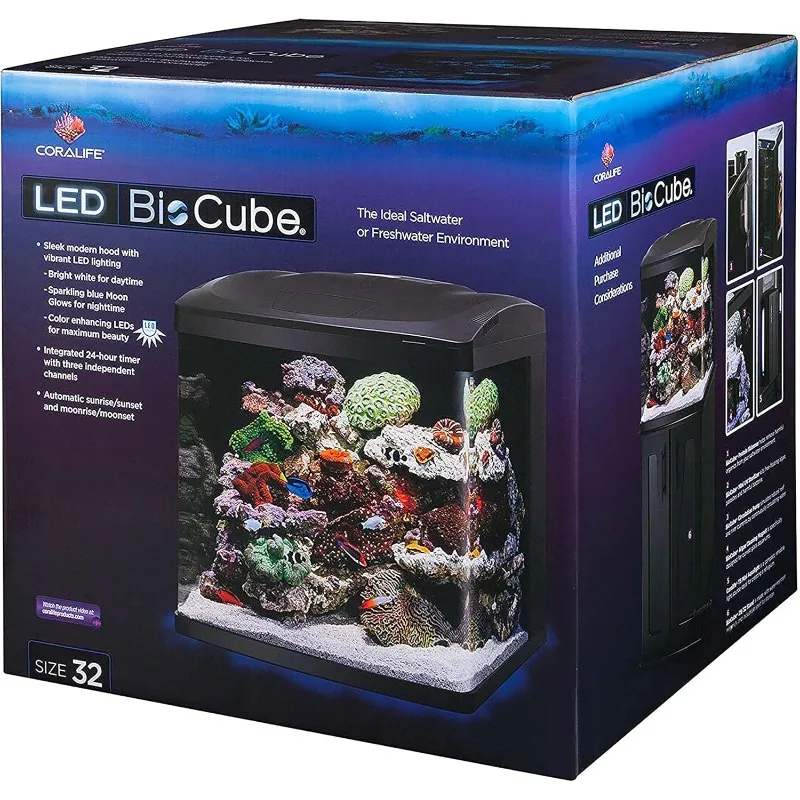 Coralife LED BioCube Kit acquario per acquari per acqua salata, marina, barriera corallina o piante vive, 32 galloni