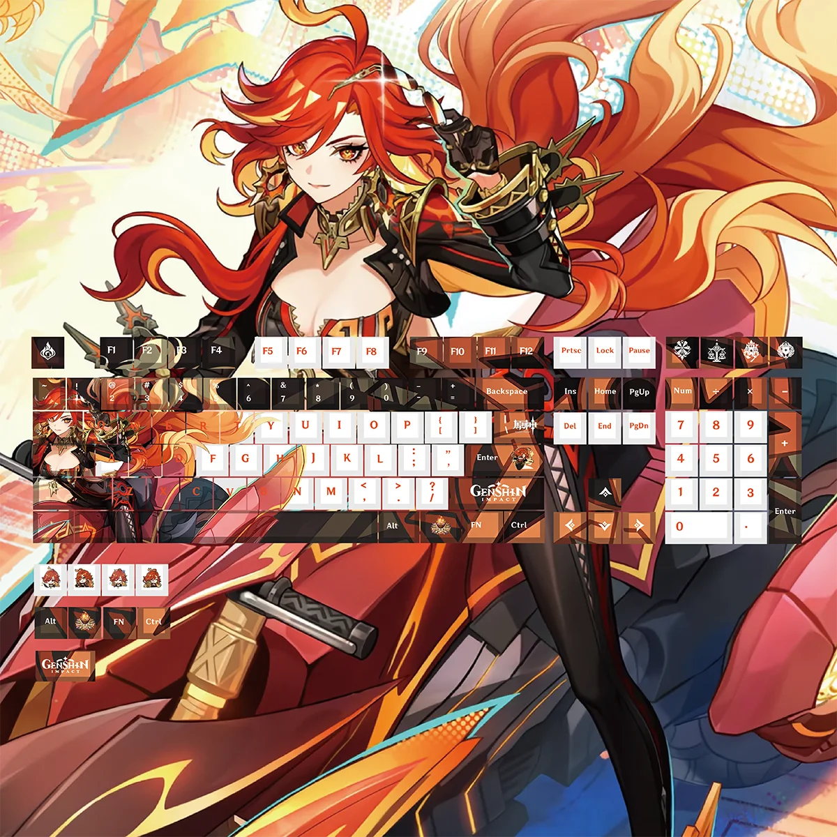 Genshin Impact Theme Mavuika Keycaps anime Five sided Thermal Sublimation pbt Original factory height 68 sides of the fire god