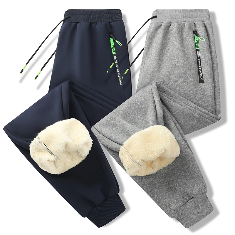 Dicke, warme Jogginghose für Herren, Winter-Lammfellfutter, Thermohose, Reißverschlusstaschen, Kordelzug, elastischer Bund, Sporthose.
