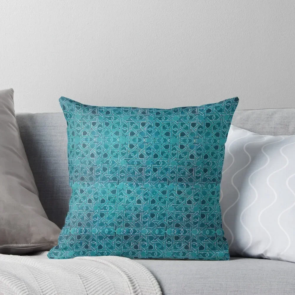

Green Blue Moroccan Mosaic Tiles Art, Traditional Moroccan Zellige Mosaic Chiffon Top Throw Pillow