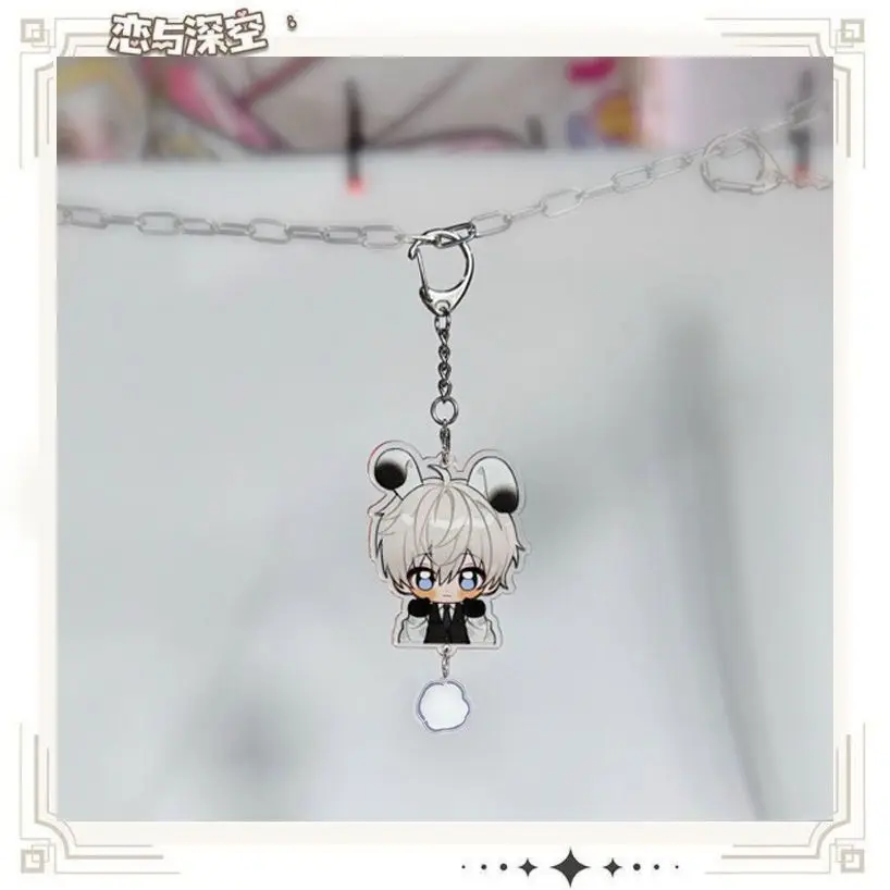 أنيمي الحب و Deepspace Caleb Sylus Xavier Zayne Rafayel الشكل الملونة سلسلة مفاتيح مصنوعة من الأكريليك على ظهره قلادة الكرتون هدية عيد الميلاد
