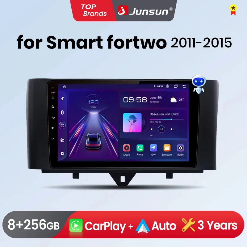 Junsun Wireless CarPlay Android Auto Radio per Smart Fortwo 451 2005 - 2015 sistemi intelligenti per Auto RDS BT DSP 2 din autoradio