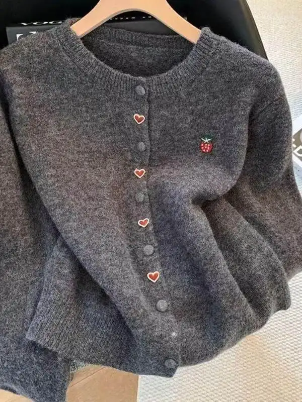Christmas New Year Red Button Short Knitted Sweater Cardigan Women's Loose Soft Korean Style All-Match Autumn Winter Outerwear