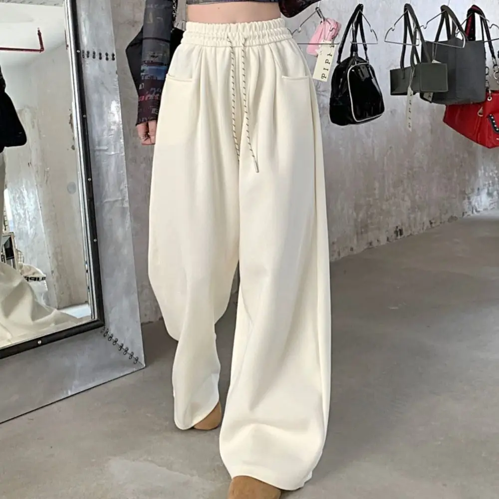 

Soft Drawstring Straight Leg Pants High Waist Loose Casual Pants Women Autumn Workout Trousers Wide Leg Pants Female