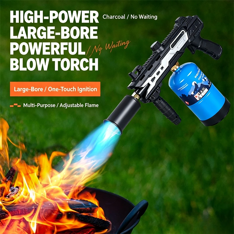 High Power Large Diameter Propane Canister Torch Igniter, Heavy‑Duty Metal Blow Torch, Portable Charcoal Starter Outdoor Cooking