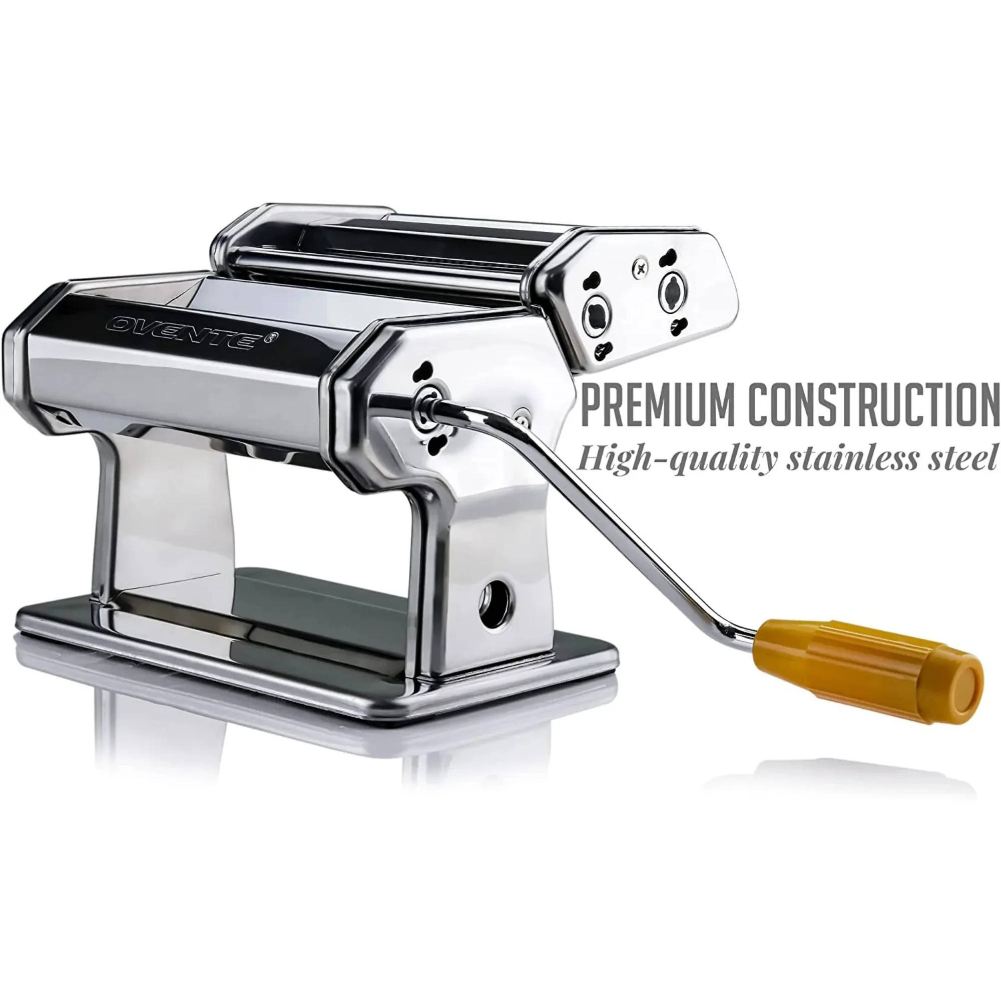 Mesin Pembuat Pasta Stainless Steel Manual dan 7 Pengaturan Ketebalan (0,5 hingga 3 mm), Mudah Dibersihkan & Penyimpanan, Perak