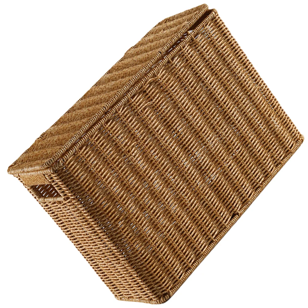 Narrow and Tall Storage Box with Lid Weaving Container Woven Basket Organizing Baskets Fruits