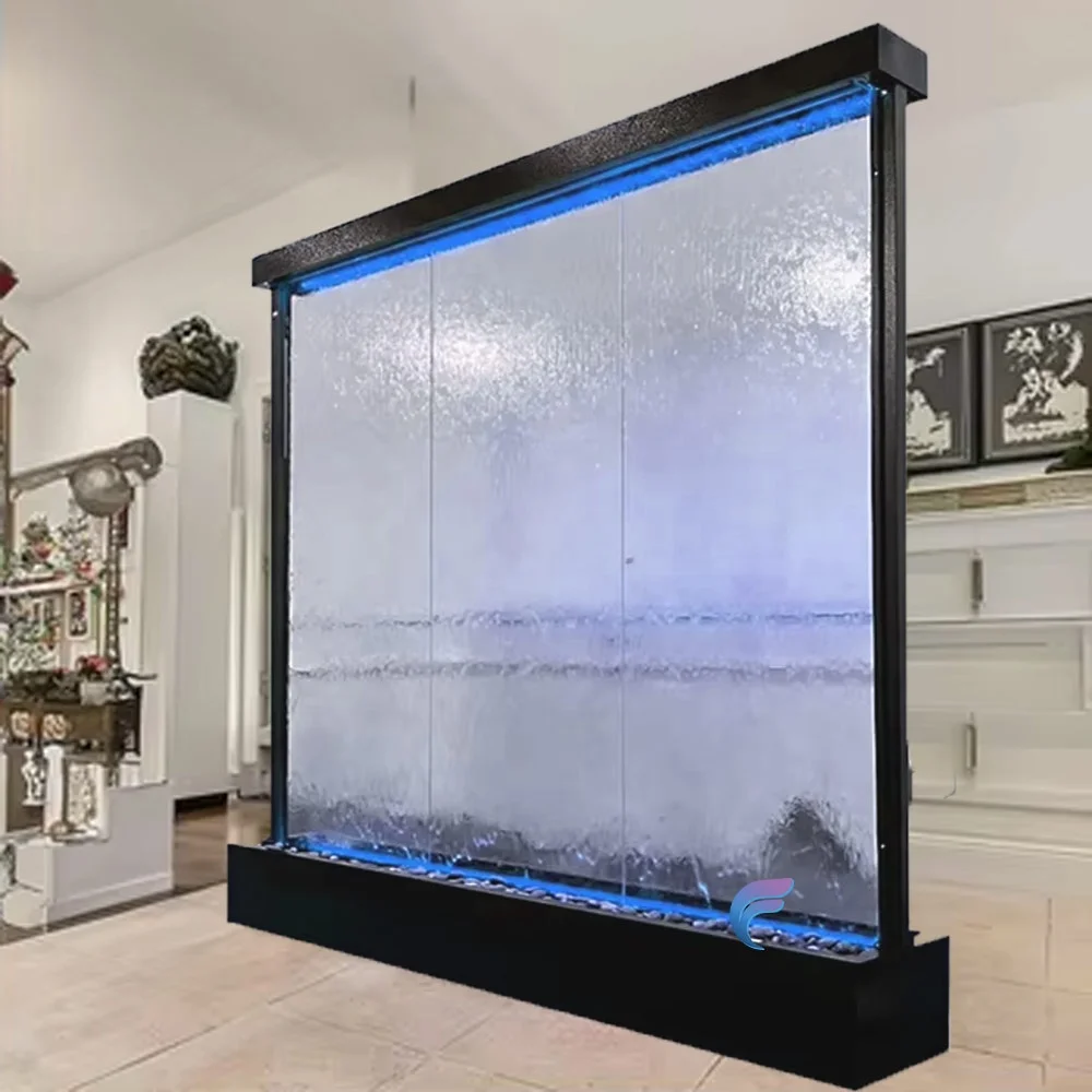 

Customization.Customized Freestanding Glass Waterfall Wall Fountain LED Light Decor for Home Decor Fountain Waterfall