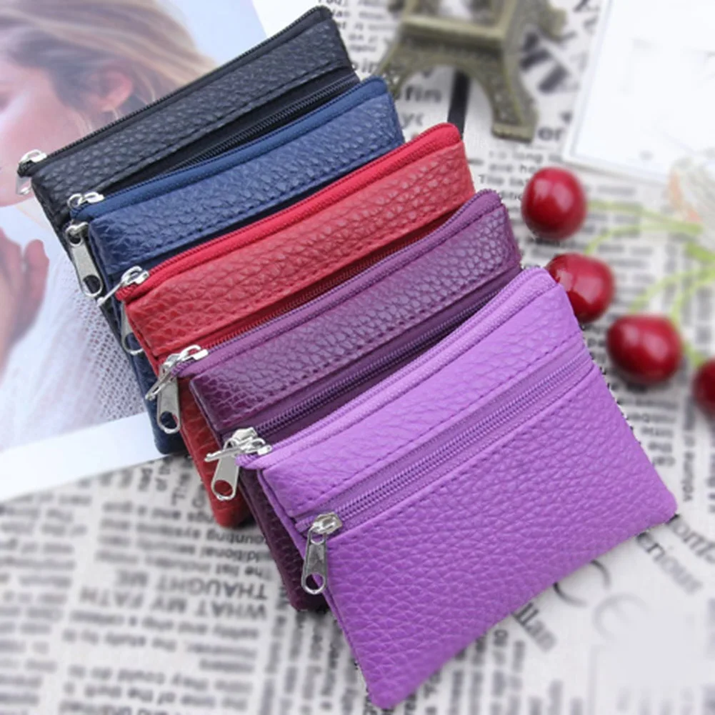New PU Leather Coin Purse Female Wallets Women Zipper Coin Purses Children Storage Card Holder Bags Solid Color Mini Pouch image 2