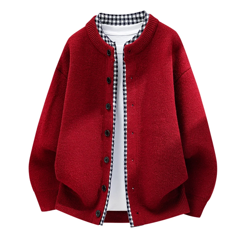 Luxuriöser Retro-Design Strick-Cardigan für Herren Neuer Hochwertiger Beliebter Karierter Patchwork-Pullover Jugendlicher Lässiger Dicker Warmer Mantel – Detail 27