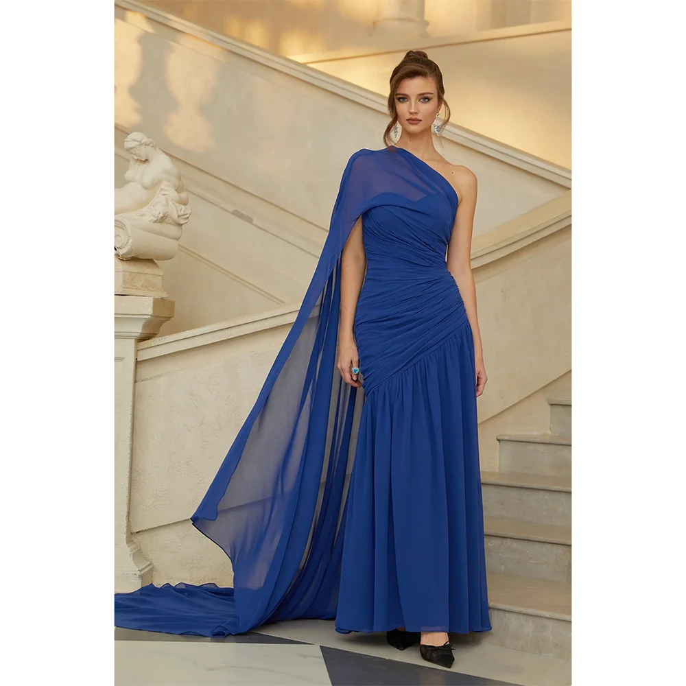 Simple Evening Dresses One Shoulder Long Sleeves Evening Gowns Elegant Formal Occasion Ankle Length Prom Dresses Customized