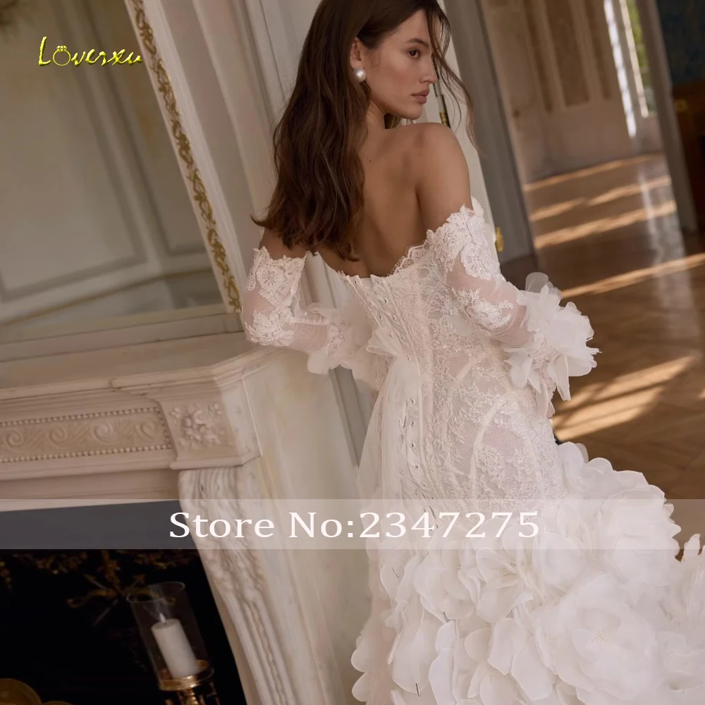 Loverxu Mermaid Wedding Dresses Strapless Detachable Sleeve Vestido De Novia Lace Embroidery 3D Flowers Custom Made Bridal Gown