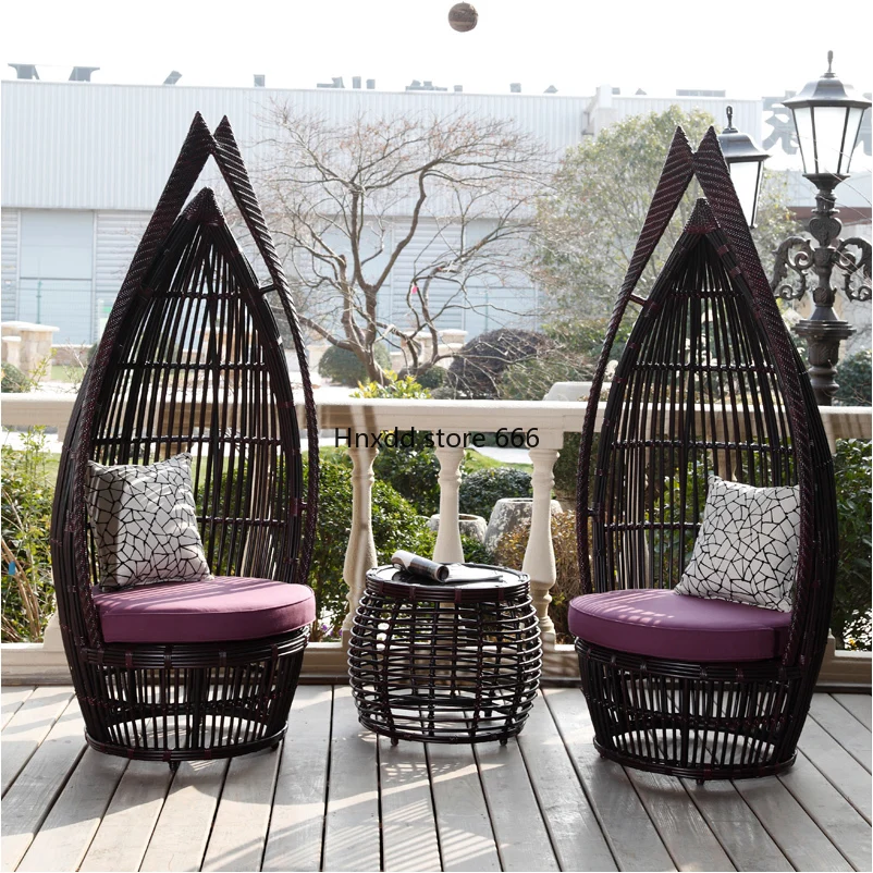 Outdoor rattan chair coffee table three-piece balcony courtyard leisure rattan landscape seat waterproof