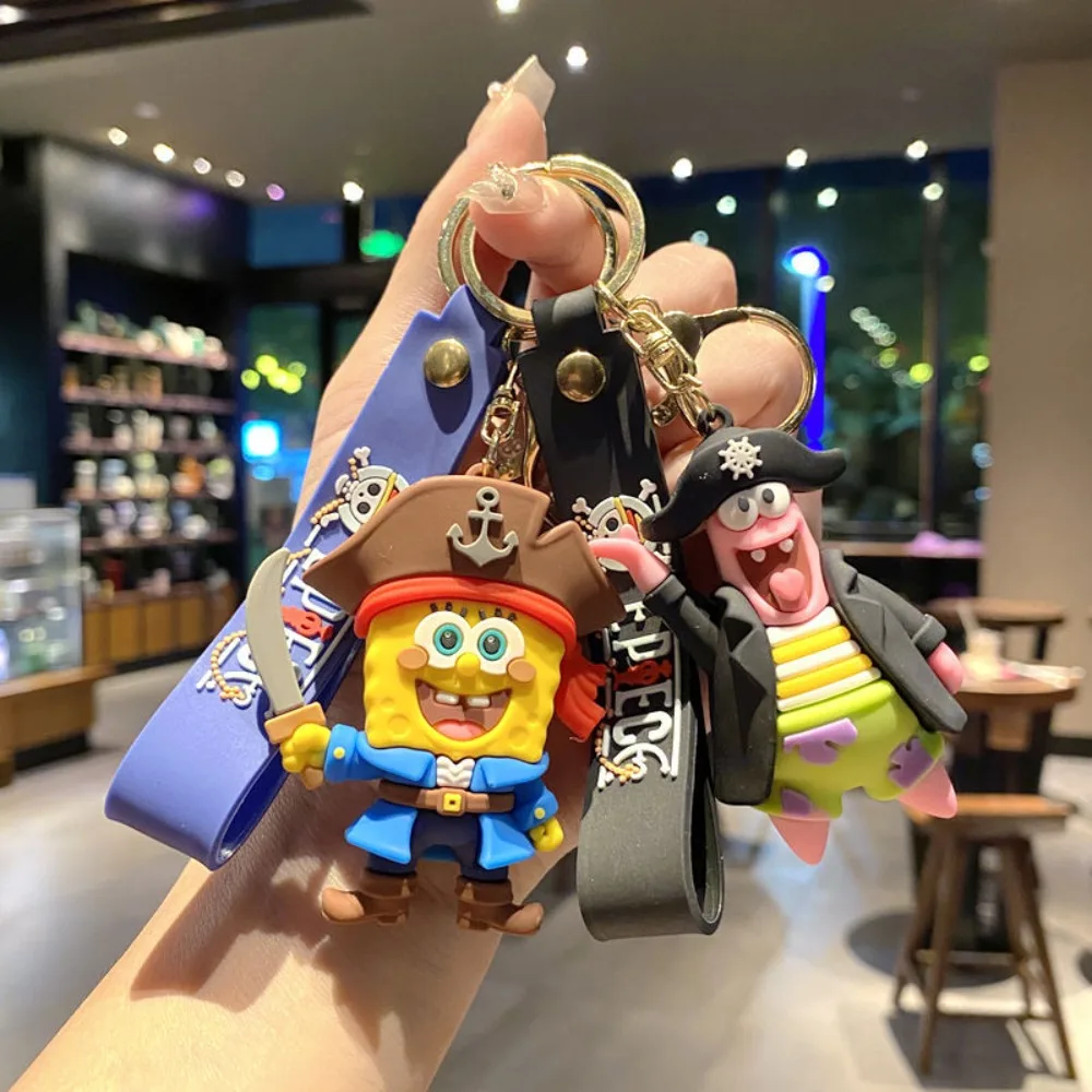 Perfect Details SpongeBob Pirate Themed Keychain,Patrick Star,Eugene H. Krabs,Squidward Pirate Style 3D Silicone Doll Keyring