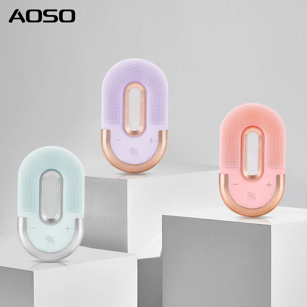 Elektryczny oczyszczacz do twarzy z trójkolorową terapią światłem + podstawa z efektem pływania. Kompaktowy, ale mocny do głębokiego oczyszczania, delikatnie oczyszcza skórę.