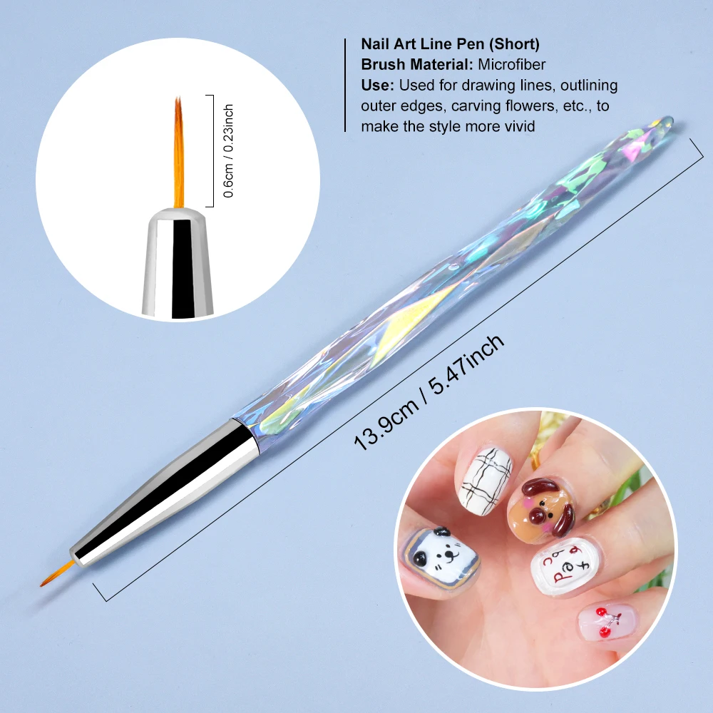 8pcs/set Transparent Aurora Acrylic Nail Art Painting Pens for Nail Design Soft Slender Brush Gradient UV Gel Drawing DIY Brush