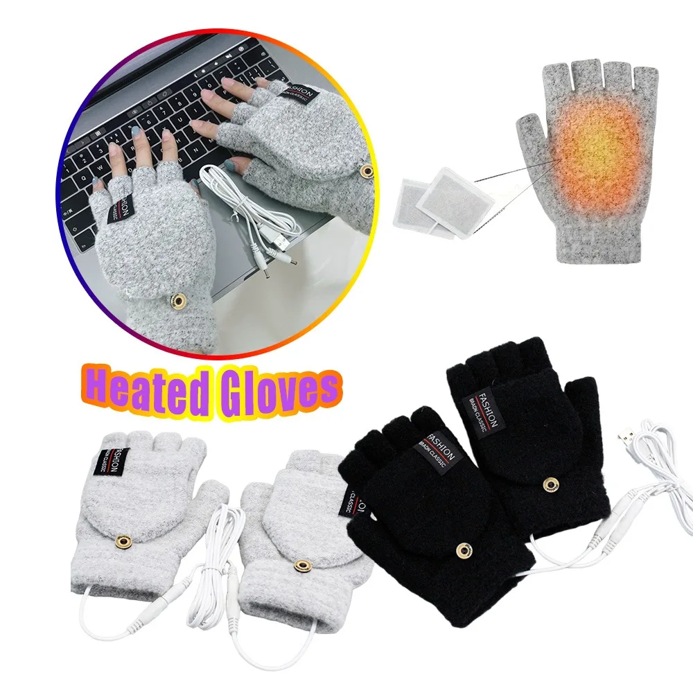 

Перчатки с электрическим подогревом, перезаряжаемые через USB, двусторонние нагревательные перчатки без пальцев, регулируемая температура, велосипедные мотоциклетные перчатки