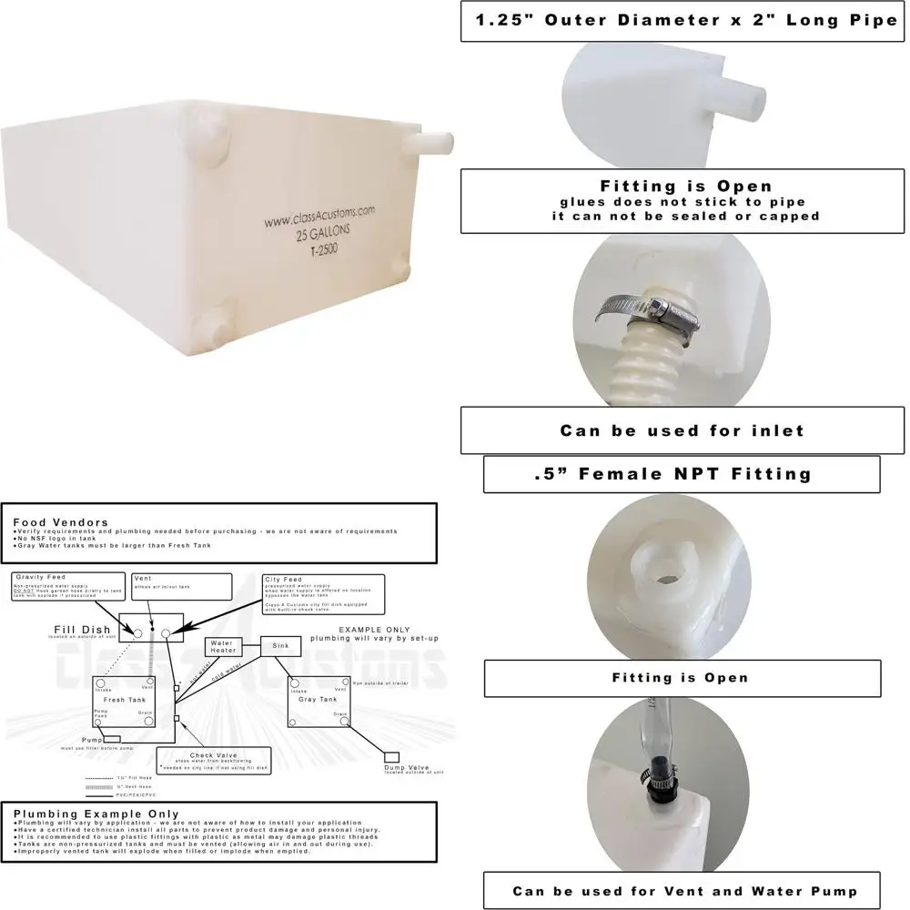 Tanque de água RV canchado de 25 galões para armazenamento fresco e de resíduos |   Modelo T-2500-SP