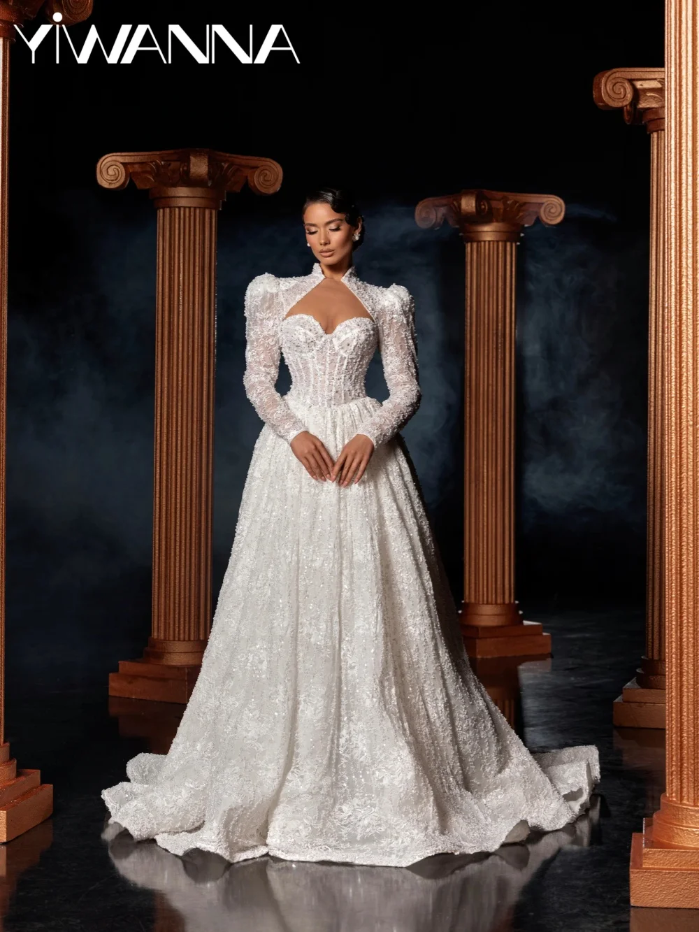 

Embroidery Pearls Lace A-line Wedding Dress Glamorous Sweetheart Neck Bridal Gown Customized Floor-length Dresses For Bride